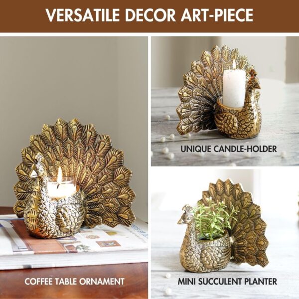 Behoma Metal Dancing Peacock Vastu Figurine for Good Luck and Love | Candle Holder for Home Dcor Tabletop Living Room Office | Showpiece Statue for Gifting (Scented Glass Votive Candle Included), Gold - Image 5