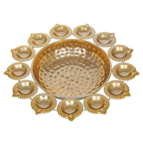 Webelkart Diya Shape Flower Decorative Urli Bowl for Home Handcrafted Bowl for Floating Flowers and Tea Light Candles Home,Office and Table Decor| Diwali Decoration Items for Home (14 Inches) - Image 3