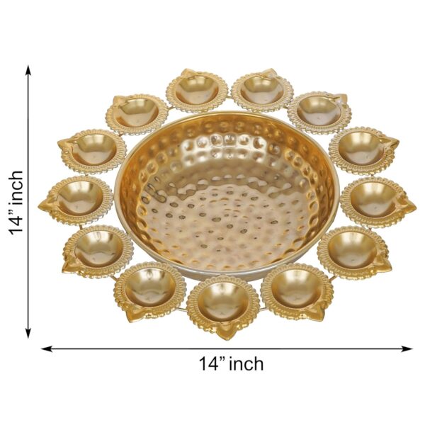 Webelkart Diya Shape Flower Decorative Urli Bowl for Home Handcrafted Bowl for Floating Flowers and Tea Light Candles Home,Office and Table Decor| Diwali Decoration Items for Home (14 Inches) - Image 4