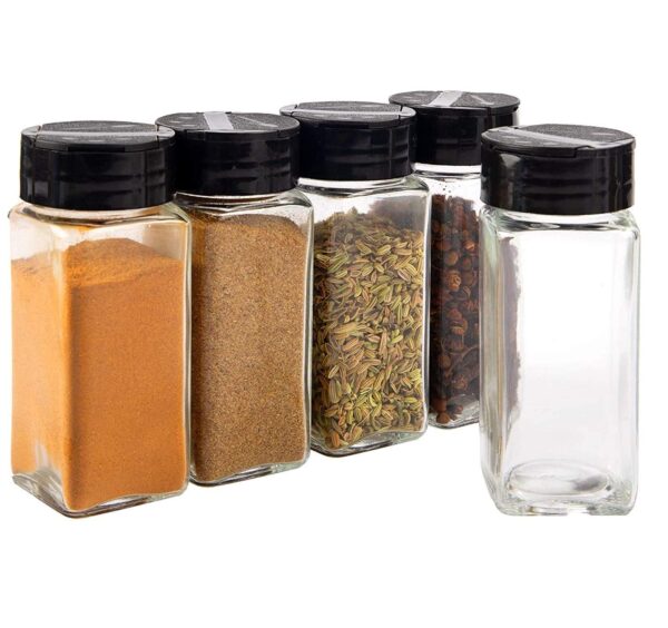 Vasukie Salt & Pepper Square Glass Spice Jar with Black Sifter Two Sided Sifter Cap,Masala jar Spice Container (Each Bottle 120ml) (4 Piece) - Image 2