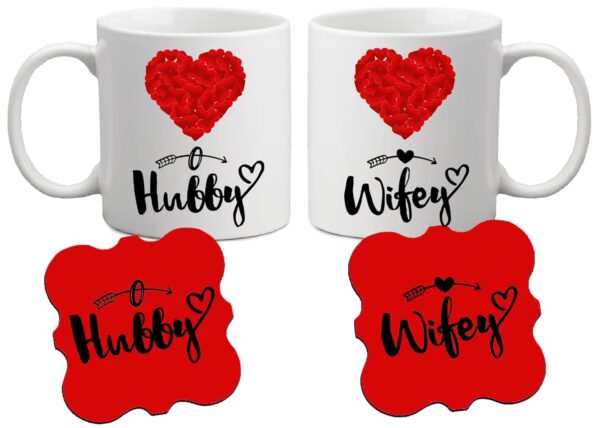 waohhARTZ Marriage Anniversary Gift for Wife, Gift Items for Marriage Wedding, 2 Ceramic Coffee Mugs, 2 Wooden Coaster (Mug_Coaster) - Image 2