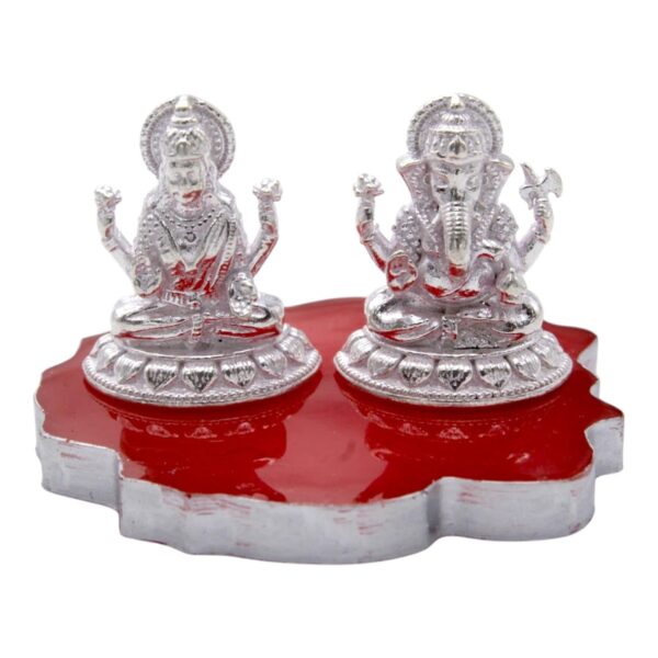 11 Gram LBV Silver Lord Laxmi Ganesha Pair Idol with Raisin Agate Stone and Glass Bottle of Ganga Jal for Pooja Housewarming Diwali Gift - Image 2