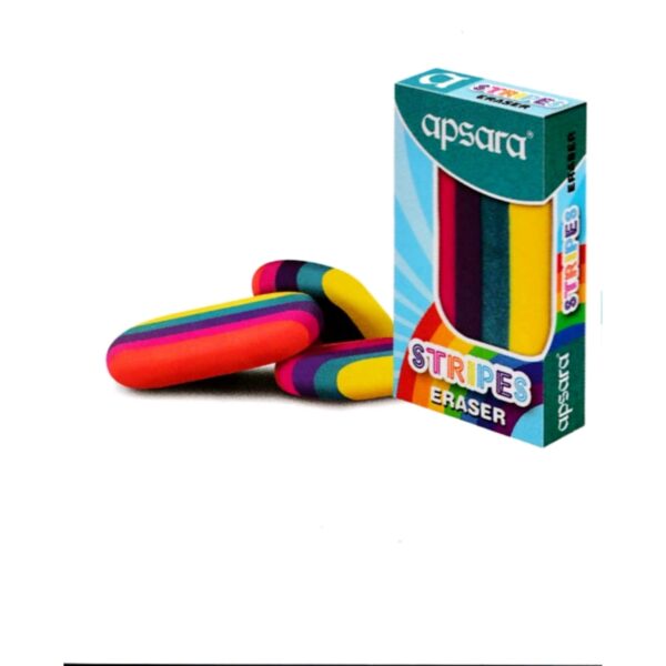 Apsara Stripes Coloured Non Dust Eraser | Multi-Coloured Fluorescent Eraser | Soft & Smooth Erasing | Use for Students, Artists, Professionals & Office perpose use | (Pack of 10 Erasers) - Image 2