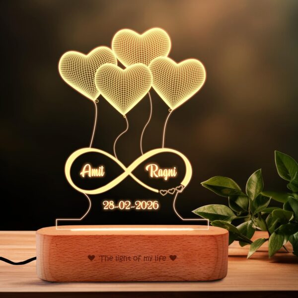 ZOCI VOCI Anniversary Gift for Wife - 3D Illusion Heart Lamp | Engraved Night Lamps Personalized Gifts for Wedding Customized Gifts for Couple | Marriage Gifts (3D Illusion - Medium) - Image 2