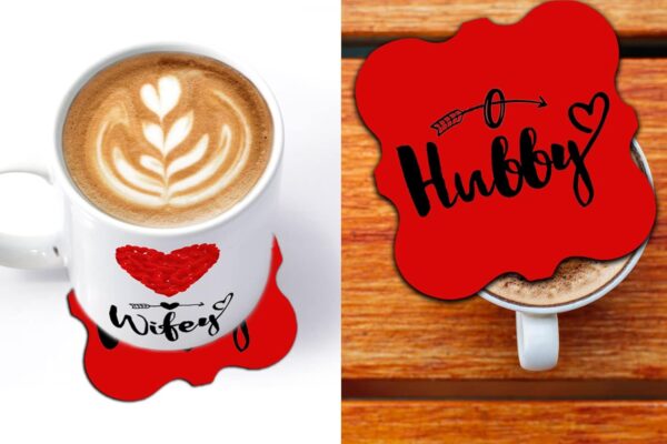 waohhARTZ Marriage Anniversary Gift for Wife, Gift Items for Marriage Wedding, 2 Ceramic Coffee Mugs, 2 Wooden Coaster (Mug_Coaster) - Image 4