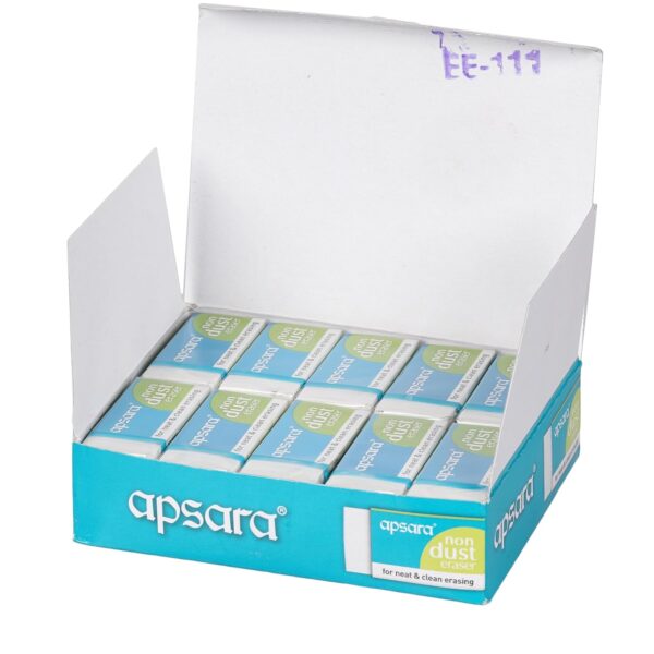 Apsara Non Dust Eraser Regular | Erases Gently | No Paper Damage | High Quality Material | Soft & Smooth | Residue sticks to eraser | Use for Students, Artists, Professionals | Pack of 20 Erasers - Image 4