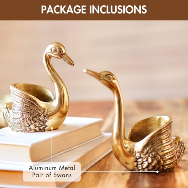 BEHOMA Metal Pair of Swans for Good Luck and Love|Candle Holder for Home Decor Tabletop Living Room Office|Showpiece Vastu Statue for Gifting (Candles/Plants Etc Not Included), Gold - Image 6