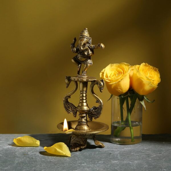 Two Moustaches Brass Dancing Ganesha Oil Diya with Base , Diyas for Puja , Ganpati Diya , House Warming Gifts , Diyas for Pooja Room , Standard , Pack of 1 - Image 6