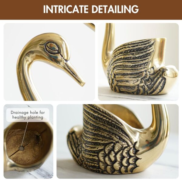 BEHOMA Metal Pair of Swans for Good Luck and Love|Candle Holder for Home Decor Tabletop Living Room Office|Showpiece Vastu Statue for Gifting (Candles/Plants Etc Not Included), Gold - Image 5