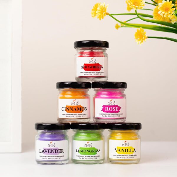 AuraDecor Fragrance Jar Candle Set of 6 || Fragrance Candles for Home || Scented Candles || Jar Candles || Fragrance Candle || Home Decoration(Paraffin Wax) - Image 4