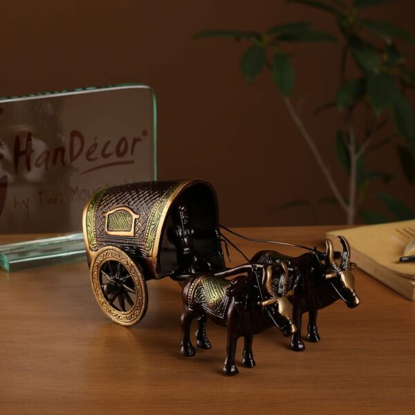 Two Moustaches Brass Covered Village Bullock Cart Showpiece Replica, Brass Vintage Style Showpieces, Standard, Pack of 1 - Image 4