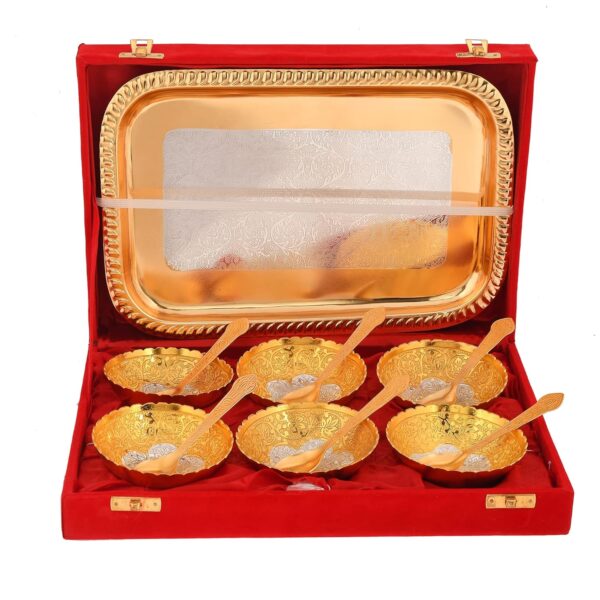 AC ANAND CRAFTS | German Silver Traditional Bowl Set of 13 Pc | Gold-Silver Plated | Silver Items for Marriage, Diwali Gift - Image 5