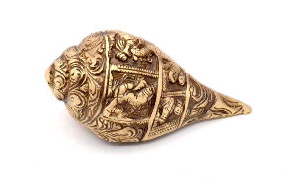 Two Moustaches Ganesha Carving Brass Shankh Showpiece, Attractive Brass Conch for Temple/Home, Shankh for Pooja, Mandir Decorations Items, Standard, Pack of 1 - Image 2