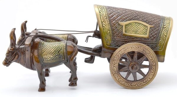 Two Moustaches Brass Covered Village Bullock Cart Showpiece Replica, Brass Vintage Style Showpieces, Standard, Pack of 1 - Image 2