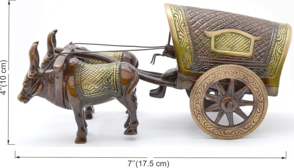 Two Moustaches Brass Covered Village Bullock Cart Showpiece Replica, Brass Vintage Style Showpieces, Standard, Pack of 1 - Image 6