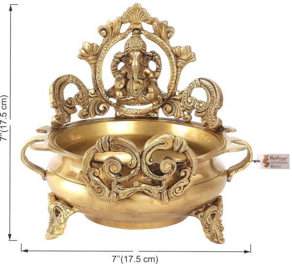 Two Moustaches Brass Ethnic Carved Ganesha Design 7 Inches Brass Urli Decor Bowl, Golden, Urli Bowl for Home Decor, Uruli for Flower Decoration, Brass Pot, Brass Bowls for Pooja, Standard, Pack of 1 - Image 7