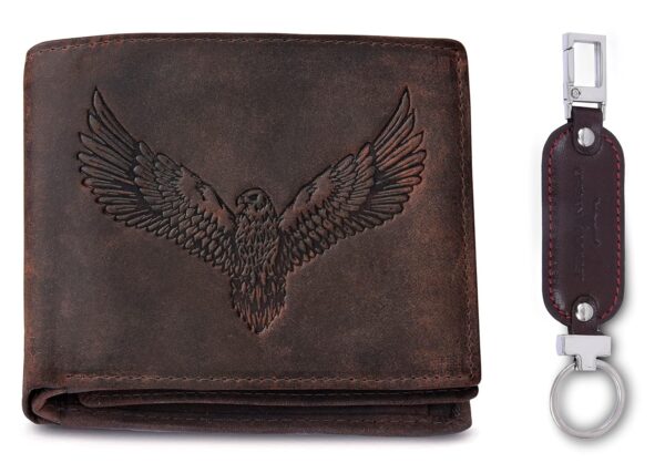 URBAN FOREST Zeus Vintage Brown Leather Wallet & Keychain Combo Gift Set for Men - Image 2