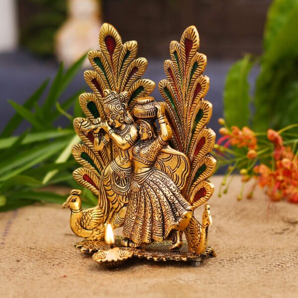 Amazon Brand - Umi Metal Radha Krishna Idol Showpiece Diya with Gift Box, Wedding Anniversary Marriage House Warming Ceremony Gifts Gift Items Diwali Decoration Items (Set of 1) - Image 5