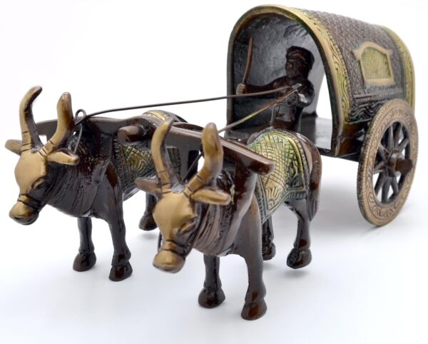 Two Moustaches Brass Covered Village Bullock Cart Showpiece Replica, Brass Vintage Style Showpieces, Standard, Pack of 1 - Image 3