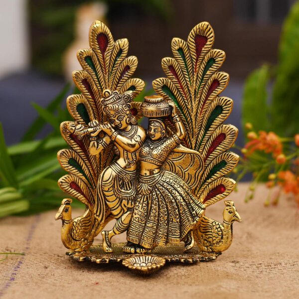 Amazon Brand - Umi Metal Radha Krishna Idol Showpiece Diya with Gift Box, Wedding Anniversary Marriage House Warming Ceremony Gifts Gift Items Diwali Decoration Items (Set of 1) - Image 4