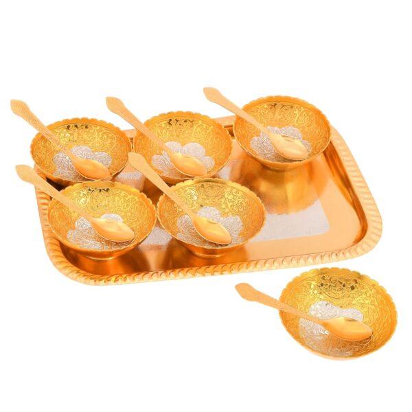 AC ANAND CRAFTS | German Silver Traditional Bowl Set of 13 Pc | Gold-Silver Plated | Silver Items for Marriage, Diwali Gift - Image 7