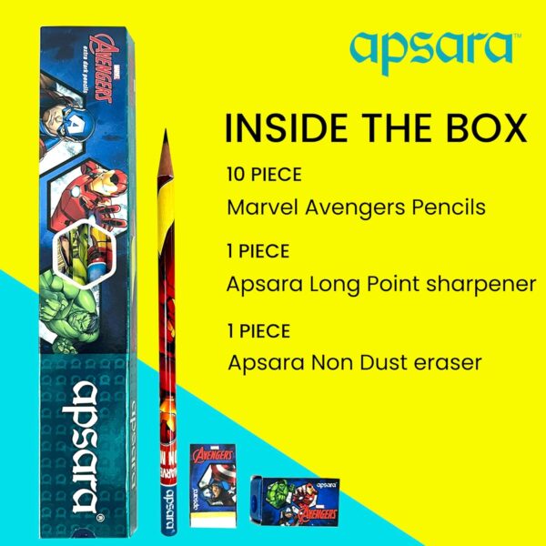 Apsara Marvel Avengers Pencil, Round Body for Strong Grip, Marvel Pencils, Avengers Pencil, Super Fun Pencils for Kids, Easy Sharpening, Extra Dark, Free Sharpener & Eraser (Pack of 10) - Image 6