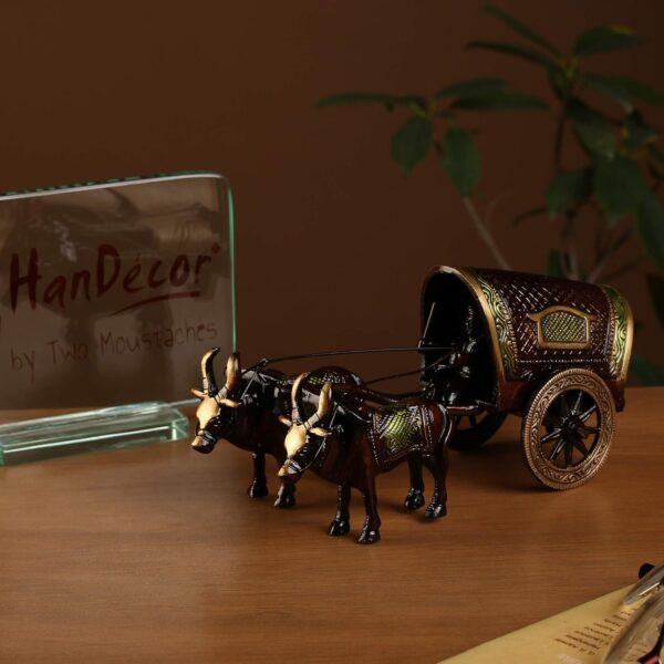 Two Moustaches Brass Covered Village Bullock Cart Showpiece Replica, Brass Vintage Style Showpieces, Standard, Pack of 1 - Image 5