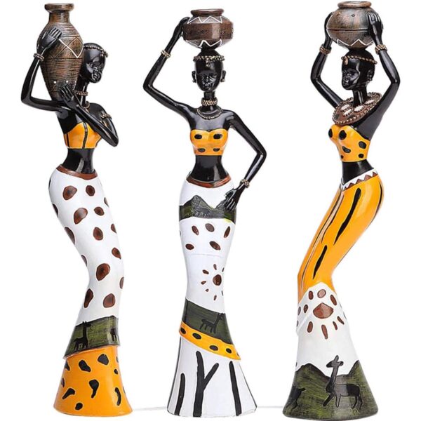 Xtore Beautiful Finish Uniquely Hand Crafted Home Action Dcor African Tribal Women Art Piece-(Set of 3,Multicolour),Resin - Image 2