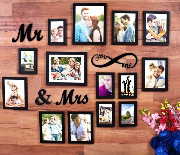 Art Street You Me Infinity - Mr & Mrs Set Of 14 Individual Black Wall Photo Frame For Couples And Wedding Gifts, Valentine Day Gift (Mix Size - 6-6X8, 6-4X6, 2-8X10) With Mdf Plaque - Image 2