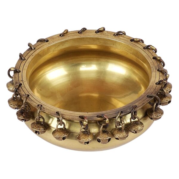 Two Moustaches Ethnic Traditional 6 Inches Brass Urli Bowl with Bells Showpiece, Brass Urli for Decor, Housewarming Gifts, Standard, Pack of 1 - Image 9