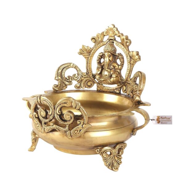 Two Moustaches Brass Ethnic Carved Ganesha Design 7 Inches Brass Urli Decor Bowl, Golden, Urli Bowl for Home Decor, Uruli for Flower Decoration, Brass Pot, Brass Bowls for Pooja, Standard, Pack of 1 - Image 6