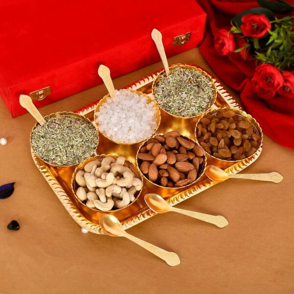AC ANAND CRAFTS | German Silver Traditional Bowl Set of 13 Pc | Gold-Silver Plated | Silver Items for Marriage, Diwali Gift - Image 2
