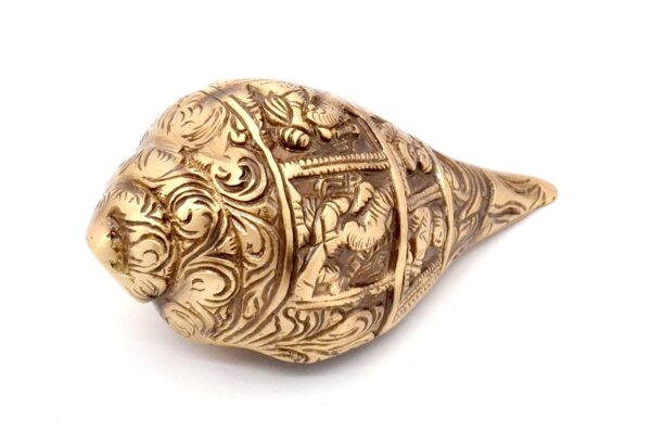 Two Moustaches Ganesha Carving Brass Shankh Showpiece, Attractive Brass Conch for Temple/Home, Shankh for Pooja, Mandir Decorations Items, Standard, Pack of 1 - Image 3