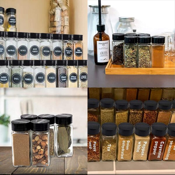Vasukie Salt & Pepper Square Glass Spice Jar with Black Sifter Two Sided Sifter Cap,Masala jar Spice Container (Each Bottle 120ml) (4 Piece) - Image 6
