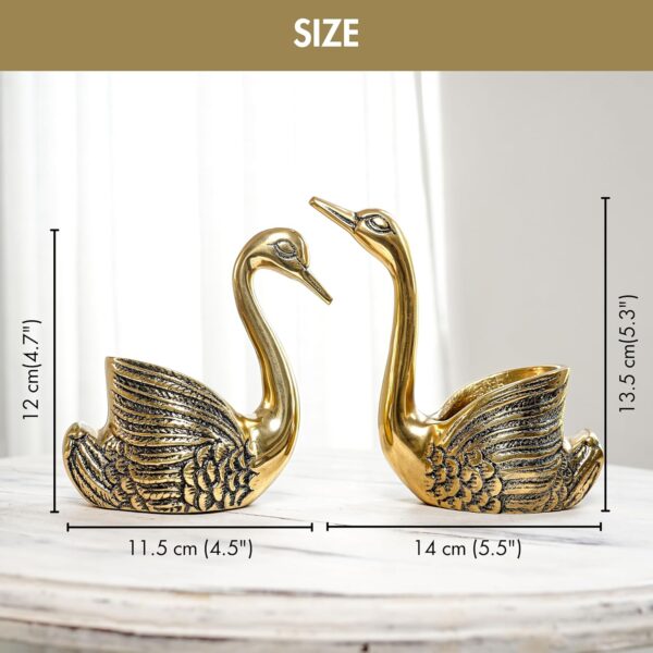 BEHOMA Metal Pair of Swans for Good Luck and Love|Candle Holder for Home Decor Tabletop Living Room Office|Showpiece Vastu Statue for Gifting (Candles/Plants Etc Not Included), Gold - Image 7