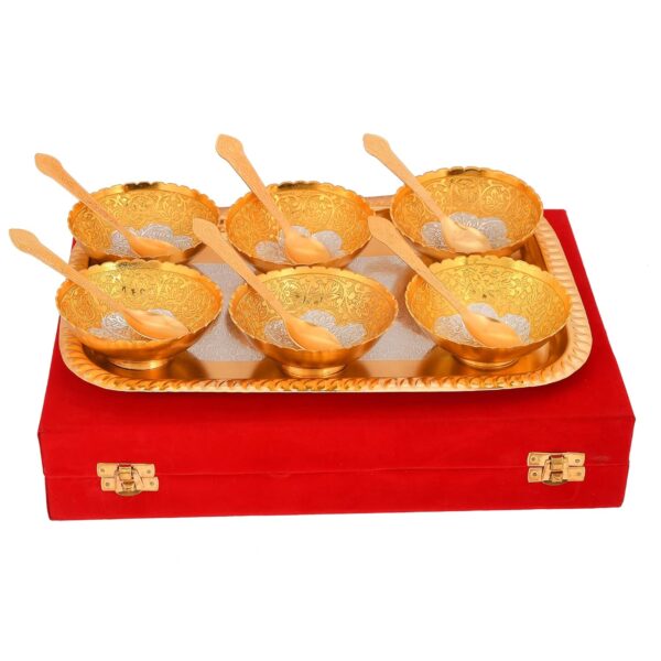 AC ANAND CRAFTS | German Silver Traditional Bowl Set of 13 Pc | Gold-Silver Plated | Silver Items for Marriage, Diwali Gift - Image 4