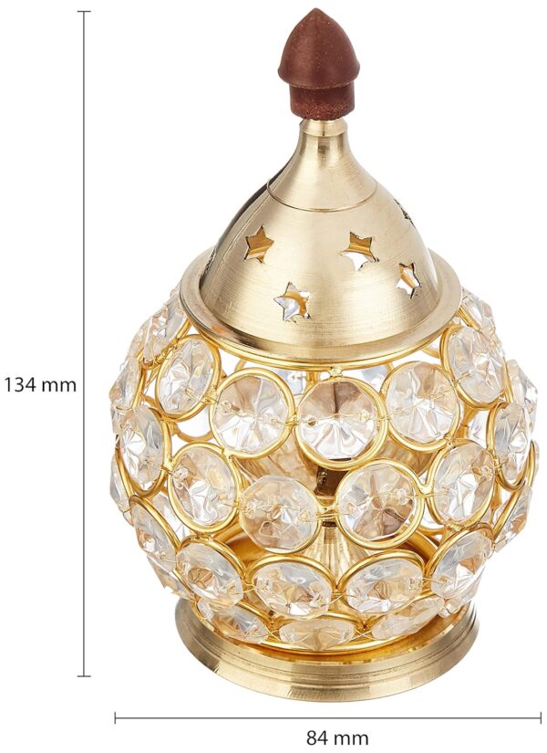 Amazon Brand - Solimo Akhand Diya/Oil Lamp for Puja, Home Décor and Diwali, Matki Shape, Brass-and-Crystal (Medium) - Image 7