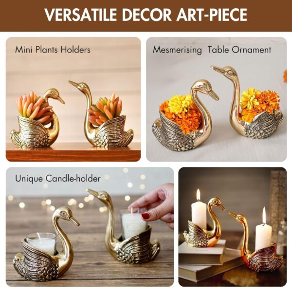 BEHOMA Metal Pair of Swans for Good Luck and Love|Candle Holder for Home Decor Tabletop Living Room Office|Showpiece Vastu Statue for Gifting (Candles/Plants Etc Not Included), Gold - Image 4