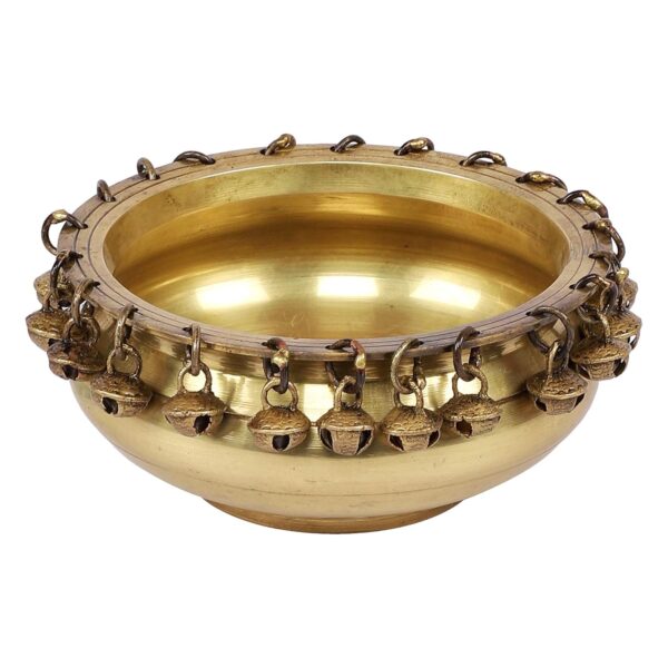 Two Moustaches Ethnic Traditional 6 Inches Brass Urli Bowl with Bells Showpiece, Brass Urli for Decor, Housewarming Gifts, Standard, Pack of 1 - Image 4