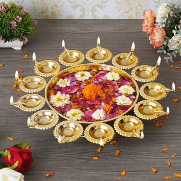 Webelkart Diya Shape Flower Decorative Urli Bowl for Home Handcrafted Bowl for Floating Flowers and Tea Light Candles Home,Office and Table Decor| Diwali Decoration Items for Home (14 Inches) - Image 2