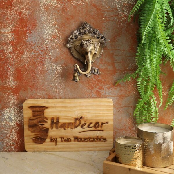 Two Moustaches Ganesha Wall Hanging with Bell - Diya Gift Items, Mandir Decorations, Gift for Housewarming, Gift for Marriage, Ganesh Murti, Ganesha Idol for Gift, Pack Of 1 - Image 4