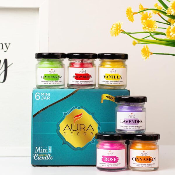 AuraDecor Fragrance Jar Candle Set of 6 || Fragrance Candles for Home || Scented Candles || Jar Candles || Fragrance Candle || Home Decoration(Paraffin Wax) - Image 3