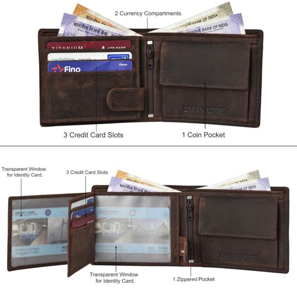 URBAN FOREST Zeus Vintage Brown Leather Wallet & Keychain Combo Gift Set for Men - Image 5