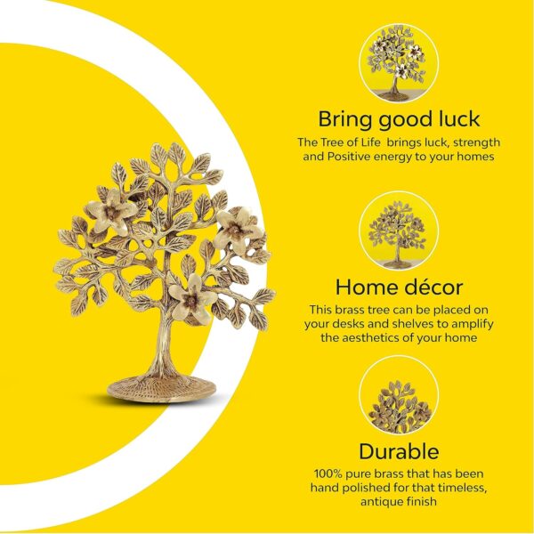 10Club Pure Brass Kalpavriksha Tree Showpiece (6.6 inches, 500 gram) Tree of Life - Home Decor - Gift for Good Luck Vastu and Fengshui - Best in Living Room Table Decoration with Antique Polish - Image 8