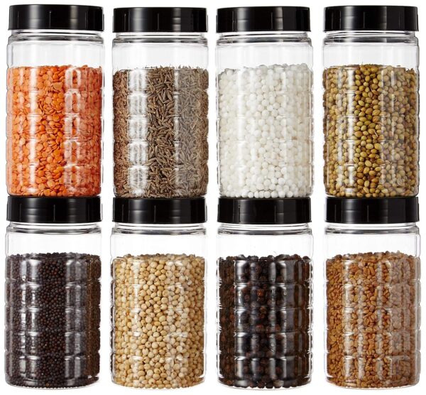 Amazon Brand - Solimo Spice Jar, 200 ml, Set of 8, Black, Plastic - Image 2