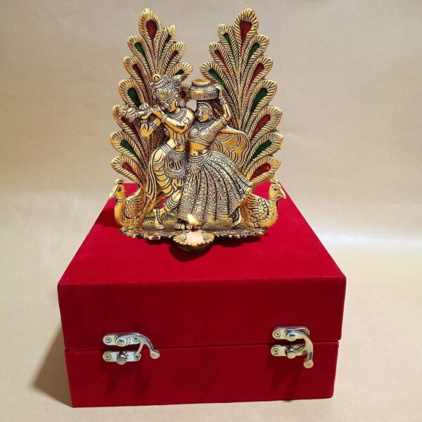 Amazon Brand - Umi Metal Radha Krishna Idol Showpiece Diya with Gift Box, Wedding Anniversary Marriage House Warming Ceremony Gifts Gift Items Diwali Decoration Items (Set of 1) - Image 2
