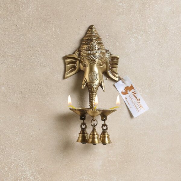 Two Moustaches Brass Ganesha Wall Hanging Diya with Bells for Home Decor, Brass Hanging Diyas Oil Lamp, Diwali Gifts, Diyas for Diwali, Ghanti for Pooja, Brass Diya, Temple Decor, Standard, Pack of 1 - Image 7