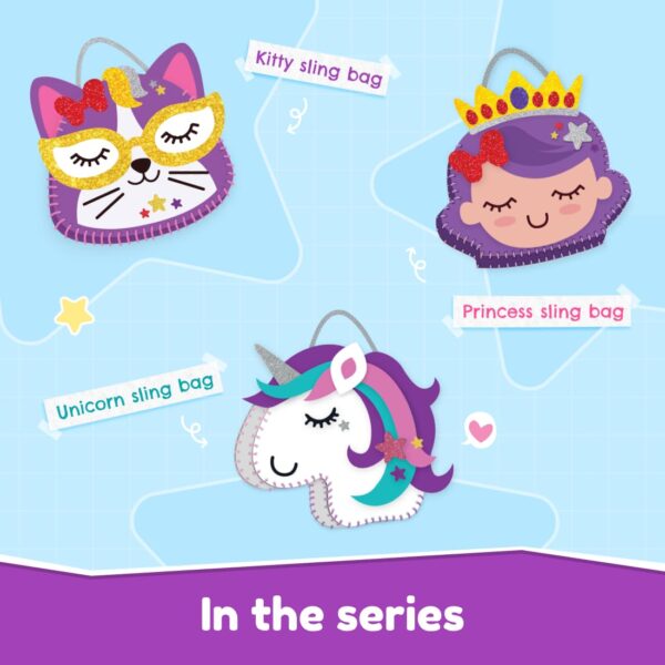 Bloomingo Art & Craft Kit - Kitty Sling Bag: Fun Mess Free Arts & Craft Kit for Kids; Design Your Own Cute DIY Craft Bag; Birthday Gift for Girls and Boys of Ages 4, 5, 6, 7, 8, 9, 10, 11, 12 - Image 7