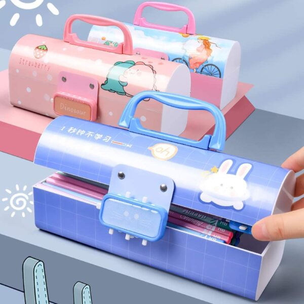 Toyshine Pencil Box With Code Lock Pen Case Large Capacity Multi-Layer Multi-Function Storage Bag Secret Compartment Pencil Box - Dino Multi - Plastic, Multicolor - Image 9