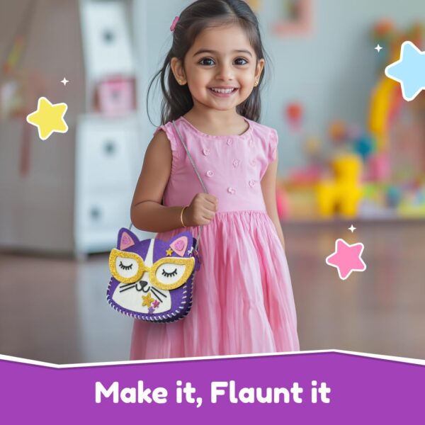 Bloomingo Art & Craft Kit - Kitty Sling Bag: Fun Mess Free Arts & Craft Kit for Kids; Design Your Own Cute DIY Craft Bag; Birthday Gift for Girls and Boys of Ages 4, 5, 6, 7, 8, 9, 10, 11, 12 - Image 6